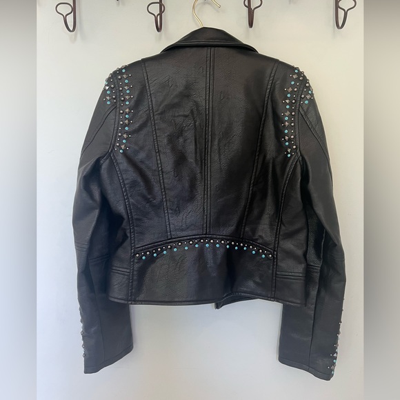 BlankNYC Faux Leather Biker Jacket S with Metal Studs and Turquoise - Picture 2 of 4